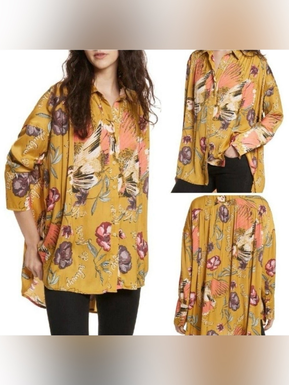 Free People • Silky Nights Champs de Fleurs Oversized Floral Blouse • Size S